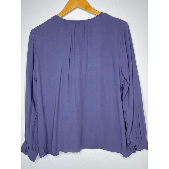 Eileen Fisher Slit Neck Purple Long Sleeve Georgette Silk Blouse size Medium New - Picture 13 of 13